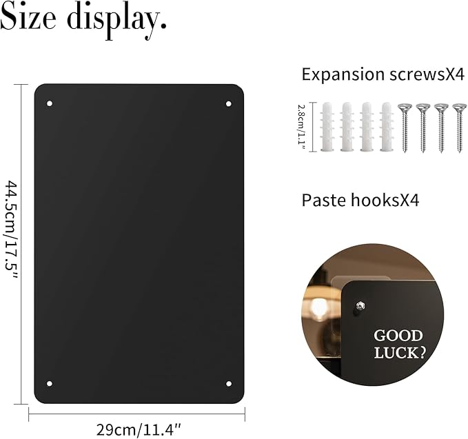 FANXIYQ Magnetic Board for Wall with 4 Expansion Screws & 4 Paste Hooks - Durable Metal Bulletin Board for Home/Office Organization, Display Souvenir Magnets, Photos & Notes