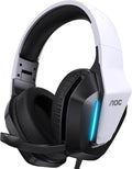 AOC Wired Gaming Headset, Surround Sound Headphones for Xbox Series X|S, PS5, PC, Switch, Noise Canceling Over-Ear Gaming Mic, 50mm Drivers, 3.5mm Jack, White