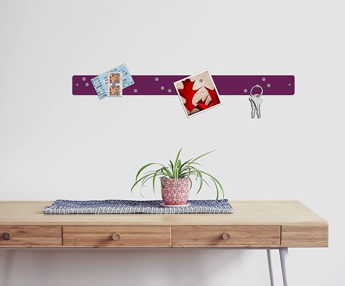 Three by Three Seattle 28 x 2.5 Inch Metal Strip Frameless Magnetic Bulletin Board with 12 Magnets for Memos, Photos, Lists, and More in Office, Home, or School Décor (Plum)