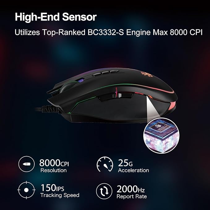 Bloody P81s Optical Gaming Mouse with Light Strike (LK) Switch & Scroll, Max 8000 CPI, 2000Hz Report Rate, 256K Onboard Memory, Fully Programmable with Advanced Preset Macros (Curve)