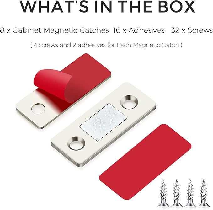 8 Pack Ultra Thin Cabinet Door Catch Stainless Steel Cabinet Magnetic Door Catch Cabinet Magnets Adhesive Drawer Latch Cabinet Magnetic Catch for Kitchen Closet Door Magnets Stick on Cupboard Wardrobe