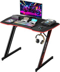 BestOffice Gmaing Desk 35 in PC Computer Desk Z Shaped Gaming Workstation Ergonomic Gaming Table with Headphone Hook for Home Office,Black&Red