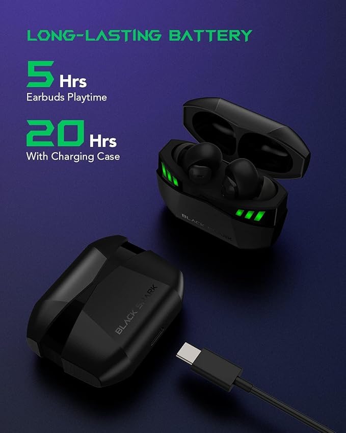 Black Shark Wireless Earbuds,Bluetooth Earphone Noise Cancelling with Dual-Modes, IPX5 Waterproof 26h Play Time Sport Bluetooth Headphones for iPhone/Android