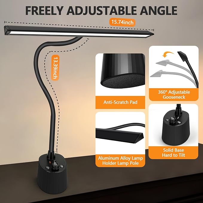 Piano Light - LED Piano Lamp for Grand/Upright/Digital Pianos - Adjustable Piano Light Desk Lamp with Flexible Gooseneck, 5 Color Modes, Dimmable & USB Charging Port Eye-Care for Home Office Bedroom