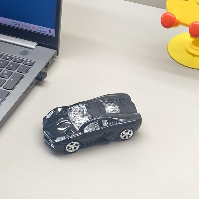 Wireless Sports Car Shaped Mouse Computer Mice Optical 2.4GHz with Headlight 1600DPI for PC Laptop MAC (Black)