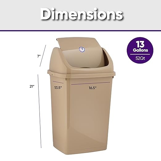Superio Kitchen Trash Can 13 Gallon with Swing Lid, Plastic Garbage Can Outdoor and Indoor, Large 52 Qt Recycle Bin and Waste Basket for Home, Office, Garage, Patio, Restaraunt (Beige, 2 Pack)