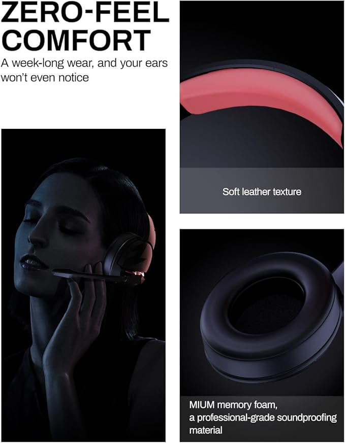 acer 2.4GHz Flex Wireless Gaming Headset |Red+Pink| Non-Stop 100H Battery | Dynamic 50mm Drivers | Clear Voice Mic | Bluetooth5.3, 3.5mm | Gaming Headphones for PC, Meeting, Music, PS4 Headset