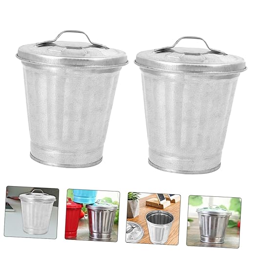 Happyyami Slim Trash Can Mini Desktop Waste Bin Cute Adorable Desk Storage Jar Lid for Office Pencil Cup Flower Bucket