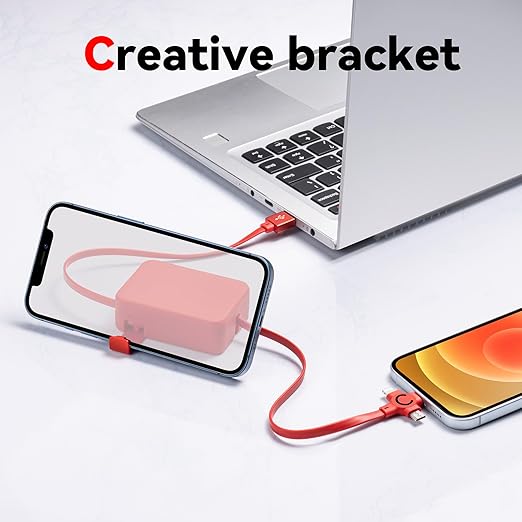 2Pack 3 in 1 Fast Charging Cable, 3A Retractable USB Charger Cable with IP/USB C/Micro Ports, Phone Holder, Multiple Fast Charging Cord for Cell Phones, IP, Samsung Galaxy, Tablets