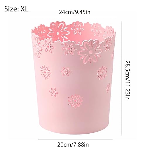 Simple Cute Wastebasket Hollow Flower Shape Plastic Lidless Wastepaper Baskets Trash Can Pink Bathroom Decor 3.6 Gallons Garbage can (Pink, XL)
