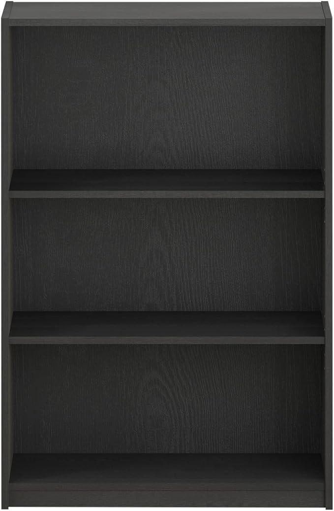 Furinno Jaya Book Shelf, 3-Tier Bookshelf, Bookcase with Adjustable Shelves, 9.5 x 24.5 x 40.3, for Organization and Storage, for Living Room, Bedroom, Home Office, Blackwood