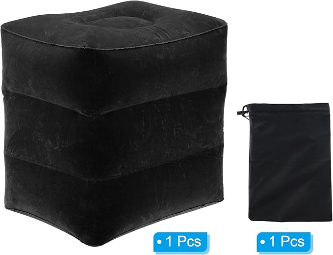 PATIKIL Travel Foot Rest Pillow, Inflatable Foot Rest Mat Adjustable 3 Layers Height Sleep Flights Leg Rest Pillow for Airplane Train Office, Black