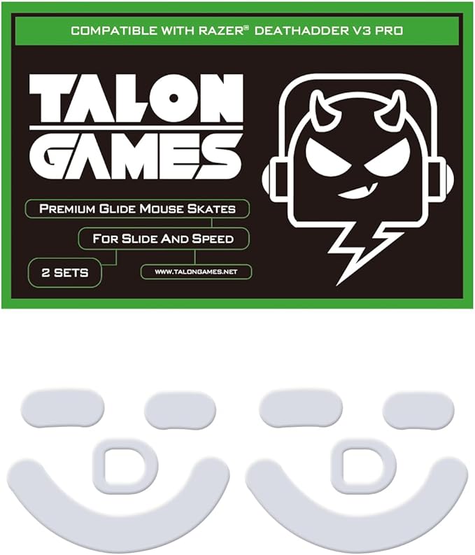 2Sets of TALONGAMES Rounded Curved Edges Mouse Skates Feet Compatible with Razer DeathAdder V3 Pro Gaming Mouse Feet Replacement,0.8mm,Pure PTFE Material with Super Smooth Glide Pads