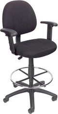 Benzara Jea Drafting Stool Chair, Adjustable Arms, Black Tweed, Round Footring