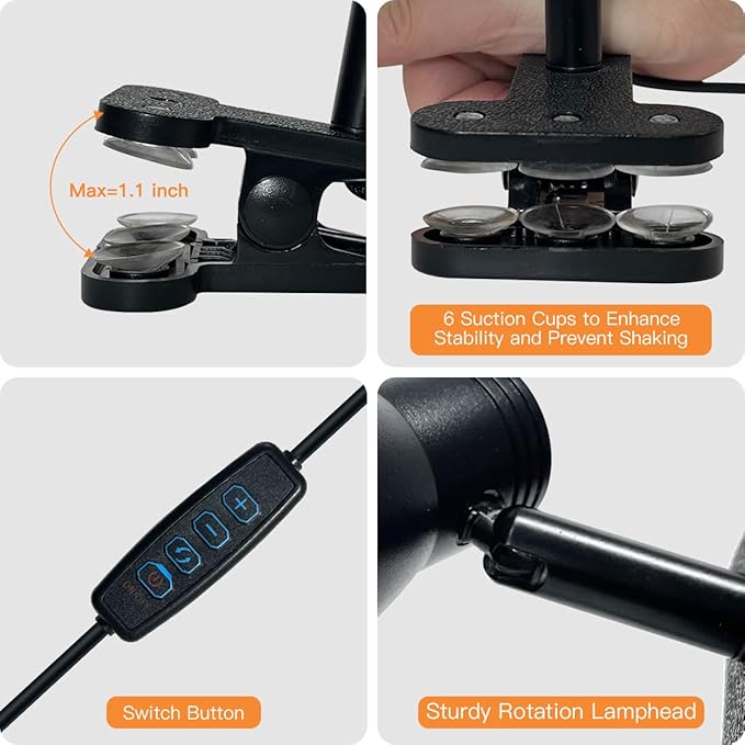 LUJOLUMIN Clip Lamp, Mini Portable 360° Rotation Clamp on Lamp for Bed/Bedside Headboard/Table/Bunk/Desk/Shelf, 3 Color Temperature Options, 10 Dimmable Brightness Levels for Reading (5W)