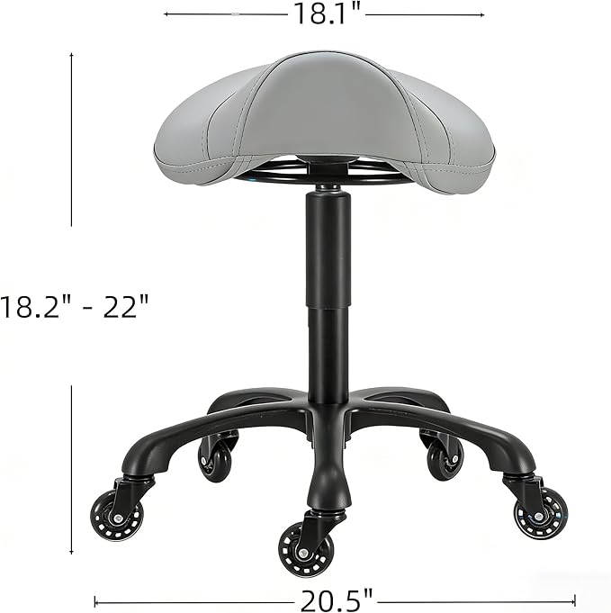 Saddle Salon Stool with Wheels,Heavy Duty Adjustable Rolling Stool for Barber, Tattoo, Nail,Spa,Dentist(Gray)