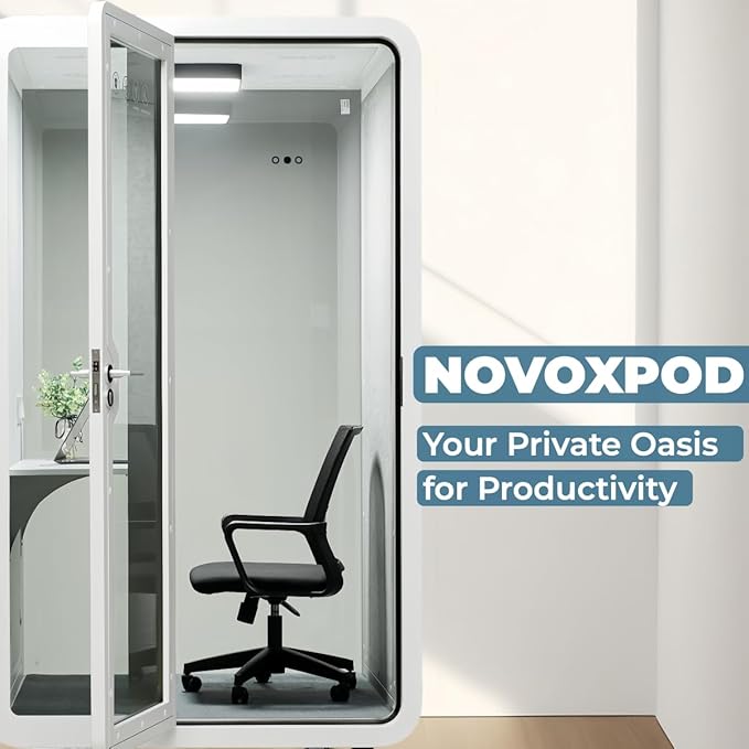 Solo Office Pod, Sound Pod, Mobile Office Pod Booth, SoundProof Booth for Home, Privacy pod, Mobile Roller with Desk, LED Light, Centrifugal Fans and AC USB Ports - White