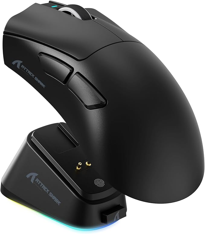 ATTACK SHARK V3 PRO Wireless Esports Gaming Mouse with Magnetic Charging Dock:62g Lightweight-1K Polling-25K DPI-PAW3311 Sensor,Wired/BT/2.4Ghz Programmable,BK52820 IC for PC Mac Laptop Gamer(Black)