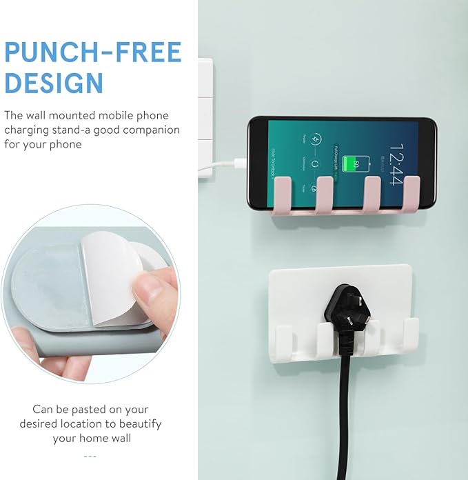 Cell Phone Wall Mount, 3 Pack Multi Purpose Plastic Phone Charging Dock Holder Shaving Razor Towel Hook Bracket for Smartphone Tablet eReader (Mixed Color)