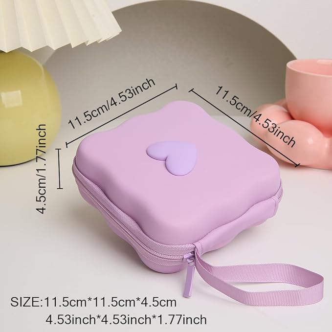 Charger Cover Storage Bag, Lovely 3D Love Heart Waves Design Charger Protector Travel Storage Case, Earphone Wire Saver Cable Cord Organizer Wireless Earphone Storage Box, Purple Love