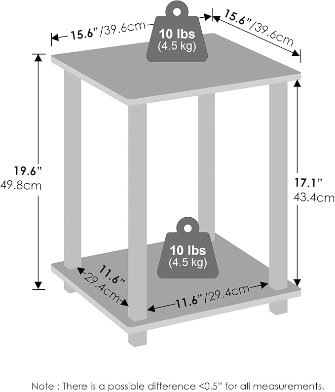 Furinno Turn-N-Tube 2-Pack Book Shelf, 2-Tier Bookshelf with Open Shelf, Toolless Stackable Bookcase, 15.6 x 15.6 x 19.6, for Home Office, Living Room, Bedroom, French Oak/Grey
