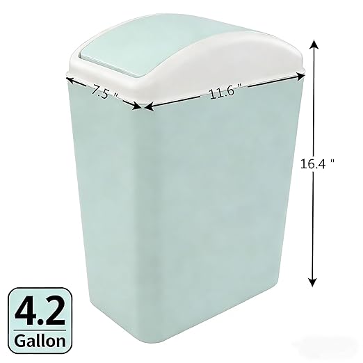 4.2 Gallon Swing Lid Trash Can, Plastic Waste Bin Garbage with Lid, Green