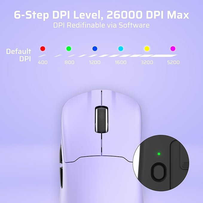 LTC GM022 Ultralight 3-Mode Wireless Gaming Mouse with RGB Charging Dock, PAW3395 26K DPI Sensor, 55G Lightweight Ergonomic Bluetooth Gaming Mouse, 5 Programmable Buttons, 80 Million Click Switch