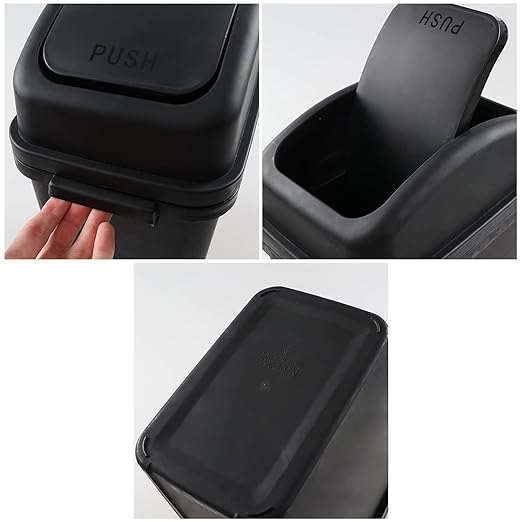 1.8 Gallon Plastic Trash Can with Swing Lid, Small Black Waste bin