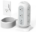 TESSAN Tower Power Strip Flat Plug with 11 Outlets 3 USB (1 USB C), Surge Protector Tower 1625W/13A,1050J Protection, 15 Feet Extension Cord with Multiple Outlets, Dorm, Office Desk Supplies, Grey