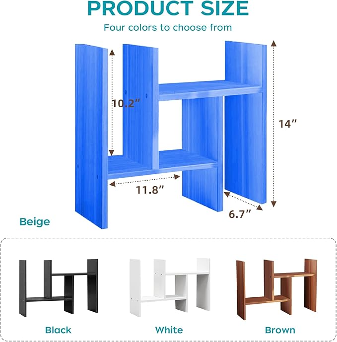 Desk Organizer Shelf Wooden Desktop Bookshelf Adjustable Desktop Organizer Shelves Small Book Shelf for Office Desk Supplies Home Storage Natural Stand Decor (15*)