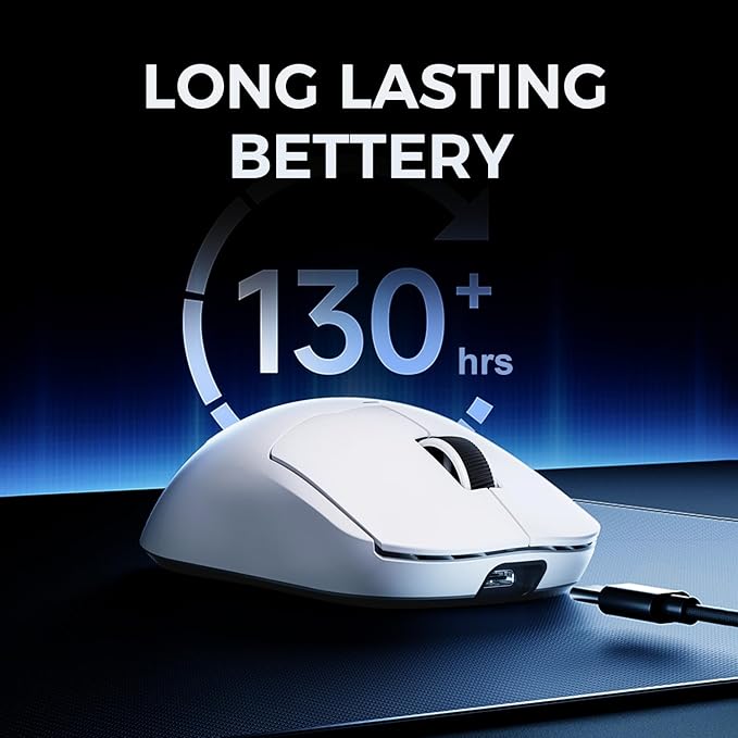 MCHOSE A5 ProMax Wireless Gaming Mouse, Symmetrical Design, 59 Grams, 1K Polling Rate, PAW3395 26K DPI Optical Sensor, 130 Hour Battery Life, Tri-Mode Connectivity - Black