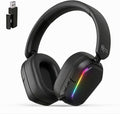 RK ROYAL KLUDGE HG101 Wireless Gaming Headset, 7.1 Surround Sound, Stereo Wired Headphones with Retractable Mic, Bluetooth 5.3, RGB, Memory Foam Ear Pads, Works with PC, PS4, PS5, Switch, Black