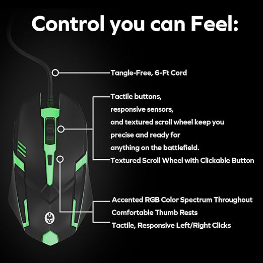 GAME PUNK Phantazma Wired Gaming Mouse with RGB LED Lights, Ergonomic USB Computer Mouse for PC Laptop Windows Mac Linux PS4 PS5 Xbox, High-Precision Optical Sensor Up to 1,500 DPI