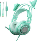 SOMIC G951S Green Gaming Headset with Microphone for PS4, PS5, Xbox One, PC, Cat Ear Headphones Over Ear with in-Line Mic Control, Stereo Sound for Girls, Woman