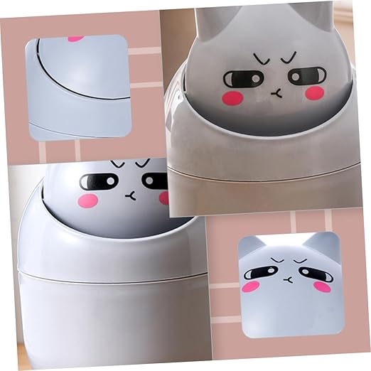 GLEAVI 1pc Slim Desktop Trash Can Cute Basket for Desk Dresser Tabletop Storage Lid