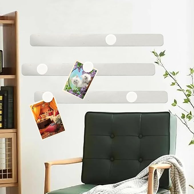 Magnetic Bulletin Board Strips Frameless Stainless Steel Iron Strips, Adhesive Backing Magnet Board Bar, Memo Board with 10 White Magnets, Magnetic Strip Set for Wall School Office Home, 2 Pack