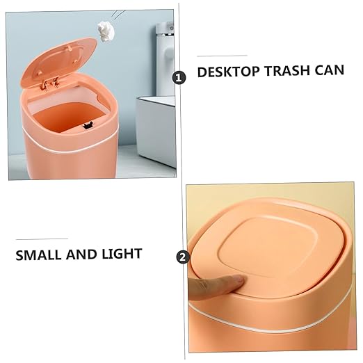 Small Slim Trash Can Lid Desk Rubbish Bin Mini Desktop Waste Bins Plastic Trash Storage Box