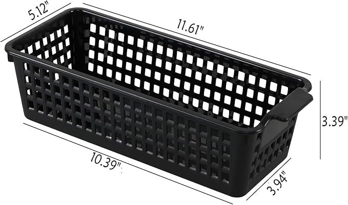 6 Pack Small Desktop Storage Baskets, Black Slim Plastic Storage Baskets