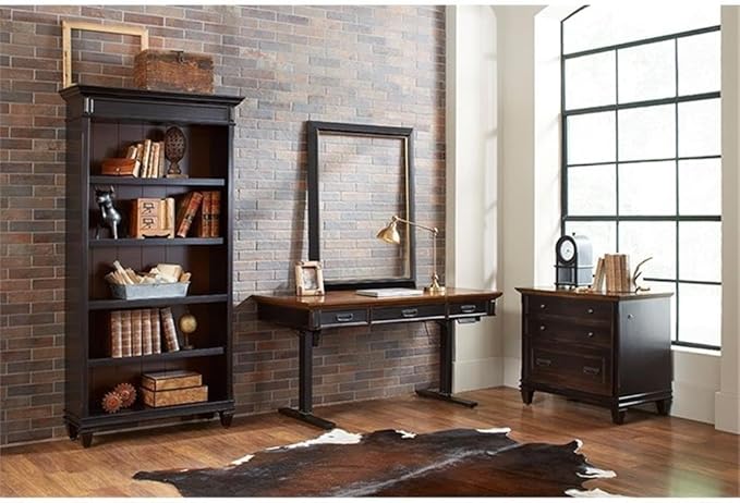 BOWERY HILL Set of 2 Traditional Double Pedestal Office Desk & Bookcase