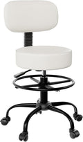 Drafting Chair with Back, Adjustable Foot Rest Rolling Stool (1, Beige)