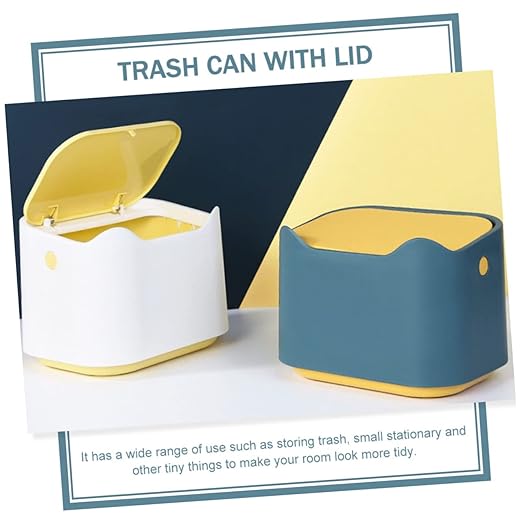 Desktop Trash Can Lid Waste Container for Desk Lightweight Press Cover Garbage Bin Compact Slim Design for Office Bedroom Kitchen Easy to Move
