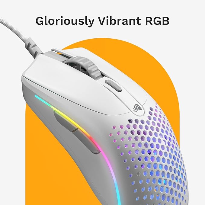 Glorious Gaming - Superlight Wired PC Gaming Mouse with Honeycomb Shell, 6 Programmable Buttons, RGB Lighting & PTFE Skates - Model O 2 Mini, Matte White
