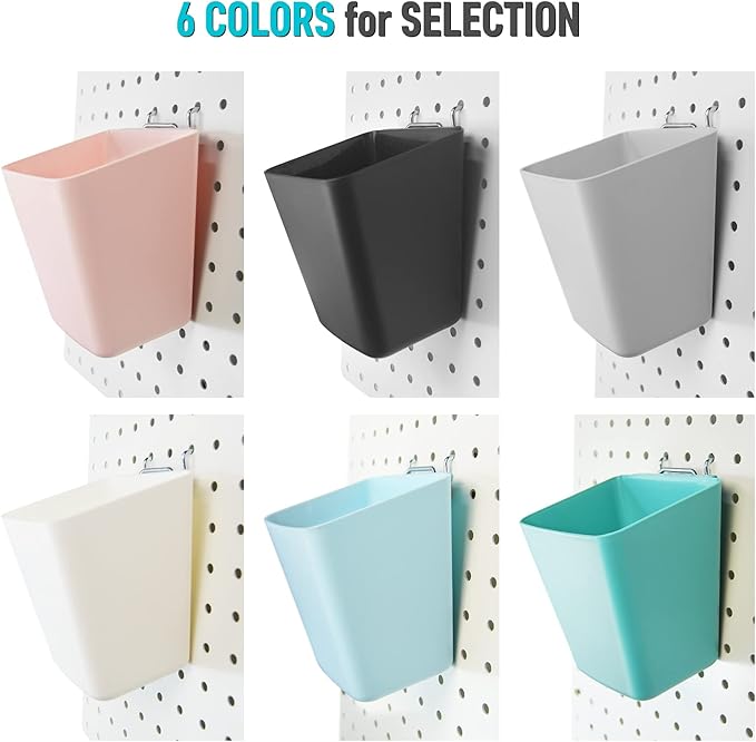 G.CORE Large Pegboard Cups Peg Board Storage Bin 6 Pack with Hooks, Square Box Shape Pegboard Cup Holder Accessories for Garage Workbench/Craft Room/Office/Playroom/Home Kitchen Organization (Black)