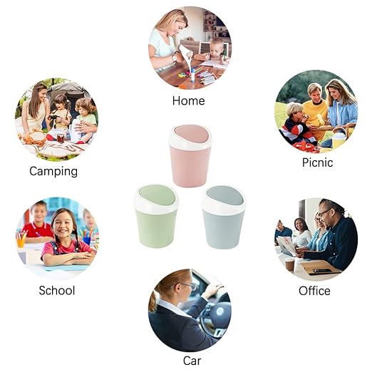 SITAKE 2 Pcs Plastic Mini Wastebasket Trash Can with 120 Trash Bags, Tiny Desktop Waste Garbage Bin with Swing Lid for Home, Office, Kitchen, Vanity Tabletop, Bedroom, Bathroom (Green + Pink)