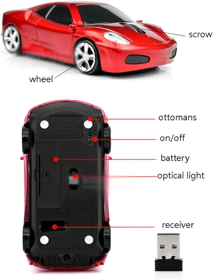 MGbeauty Wireless Mouse Sports Car Mouse Computer Optical Mice for PC Laptop MAC (Silver)