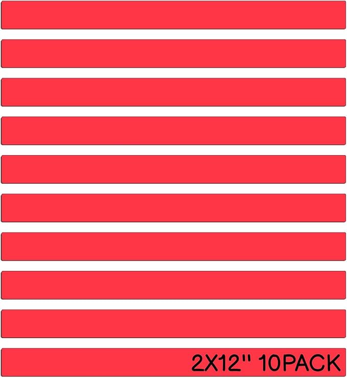 Realth Red Dry Erase Magnetic Strips 2'' × 12'' 10 Pcs, Reusable Magnetic Tape, Magnetic Whiteboard Strips for Classroom, Magnetic Labels for Home Office Fridge Name Tags