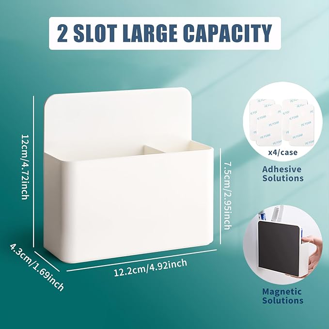 noonebutyou 2 Pcs Magnetic Marker Holder Wall Mount Marker Caddy Pencil Holder for Dry Erase Whiteboard Fridge, Self Adhesive Marker Pen Holder for Home Office School (White&LL)