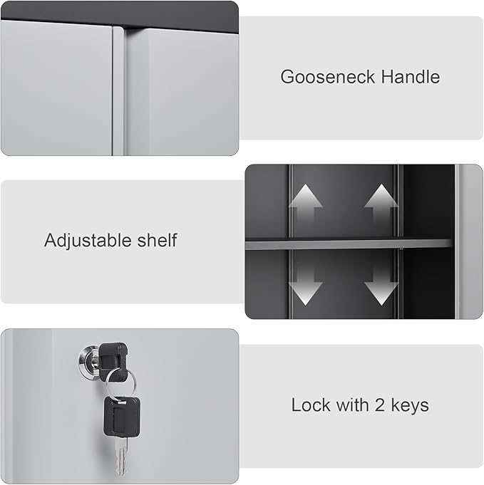 IRONFFICE Locking Cabinet,Hanging Cabinets for Wall,Garage Storage Cabinets with Lock,Metal Wall Cabinets for Garage,Warehouse,Caravans,Grey-Black