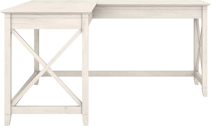 Bush Home Key West 60W Modern Farmhouse L Shaped Desk in Linen White Oak, 60-Inch Corner Computer Table for Home Office Workspace