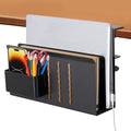 2 Tier Desk Side Storage, Desk Laptop Holder with Magnetic Pen Holder, No Drill Hanging Table Organizer for Office and Home Fits Flat Edge 0.3" to 2.3"
